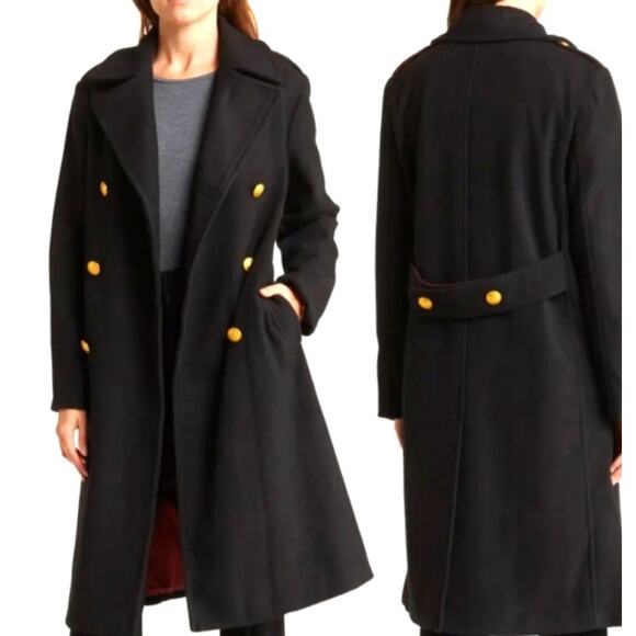 NEW Rebecca Minkoff Officers Double Breasted Wool Blend Coat Black Size M - Picture 1 of 11